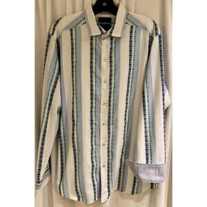 Robert Graham 100% Cotton Men's L/S Dress Shirt M Flip Cuff Rose w/Pinstripes